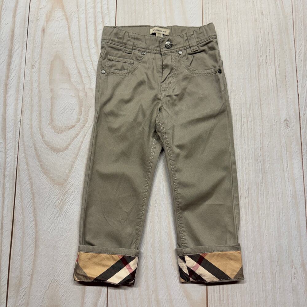 Burberry Khaki Pants Boys Size 3Y/94cm Beige Check Cotton Trousers Pattern Cuffs
